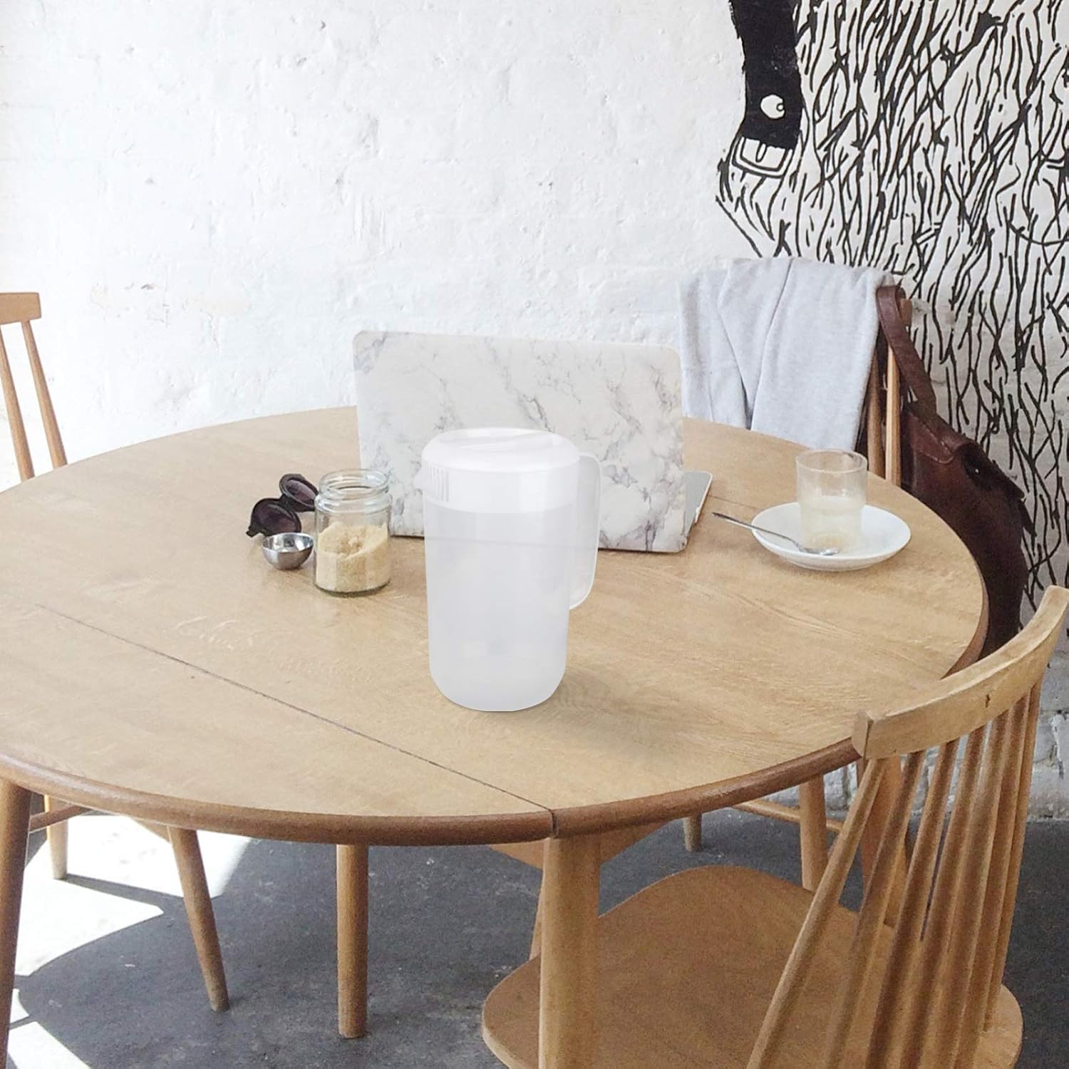 1 Gallon Plastic Water Pitcher with Lid - Large Shatterproof Carafe Jug for Hot/Cold Drinks - Ideal for Lemonade, Juice, Ice Tea - White