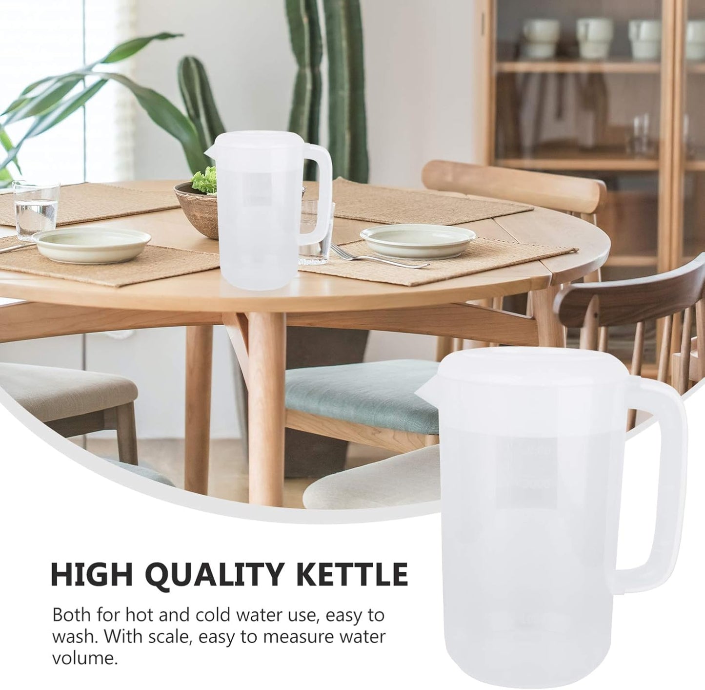 1 Gallon Plastic Water Pitcher with Lid - Large Shatterproof Carafe Jug for Hot/Cold Drinks - Ideal for Lemonade, Juice, Ice Tea - White