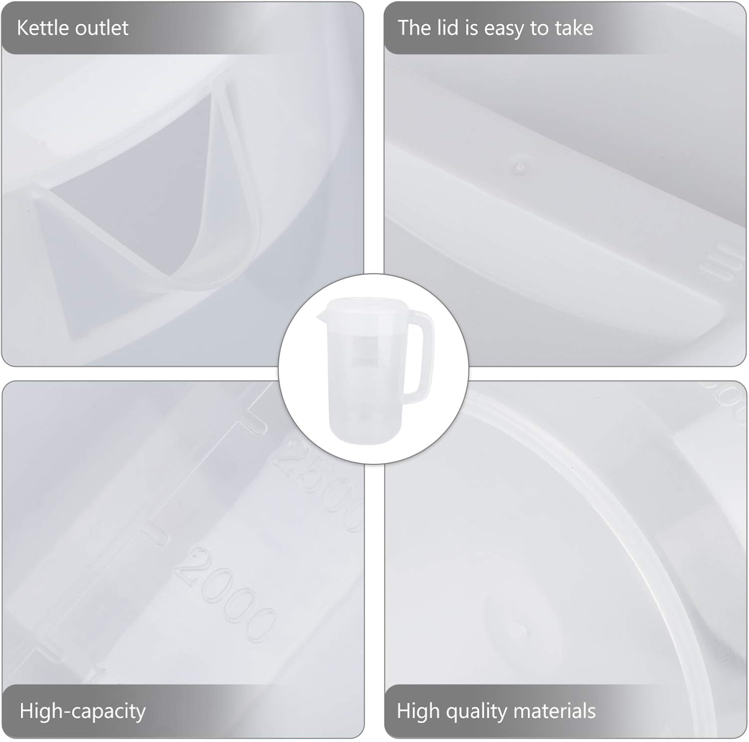 1 Gallon Plastic Water Pitcher with Lid - Large Shatterproof Carafe Jug for Hot/Cold Drinks - Ideal for Lemonade, Juice, Ice Tea - White