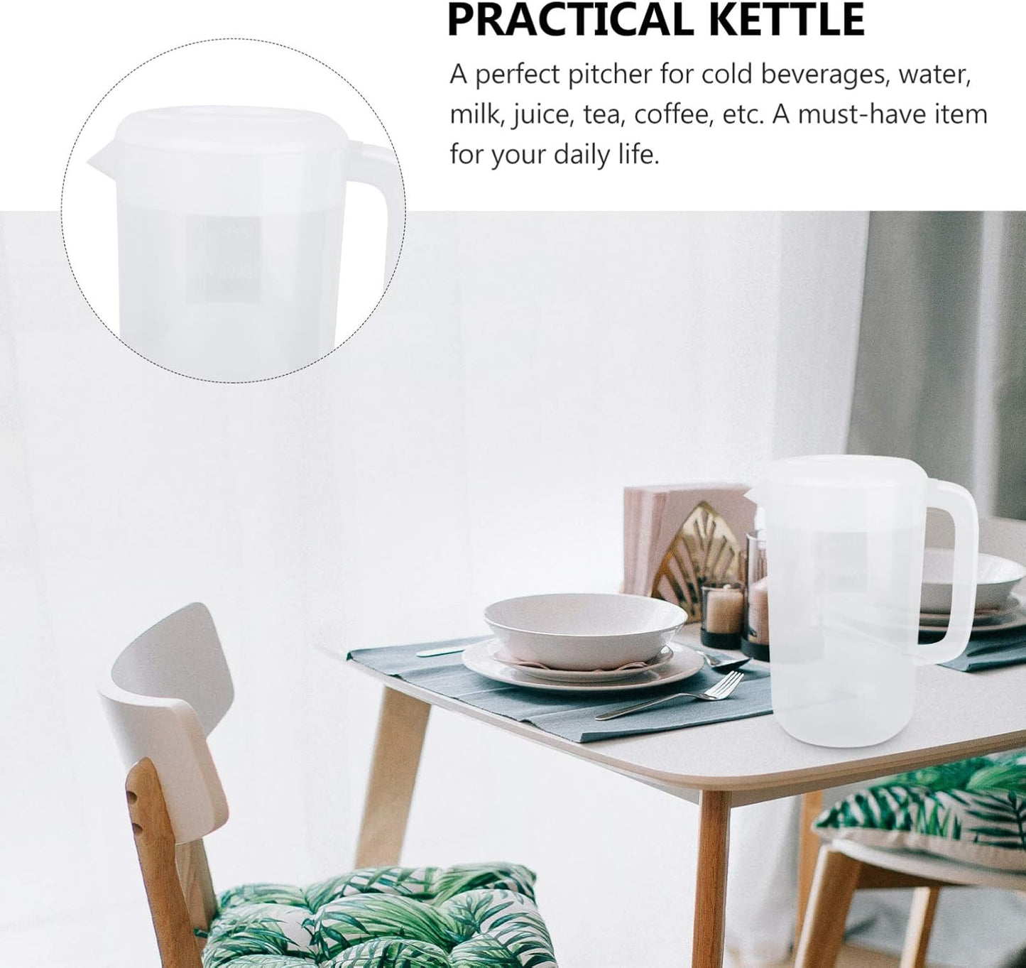 1 Gallon Plastic Water Pitcher with Lid - Large Shatterproof Carafe Jug for Hot/Cold Drinks - Ideal for Lemonade, Juice, Ice Tea - White