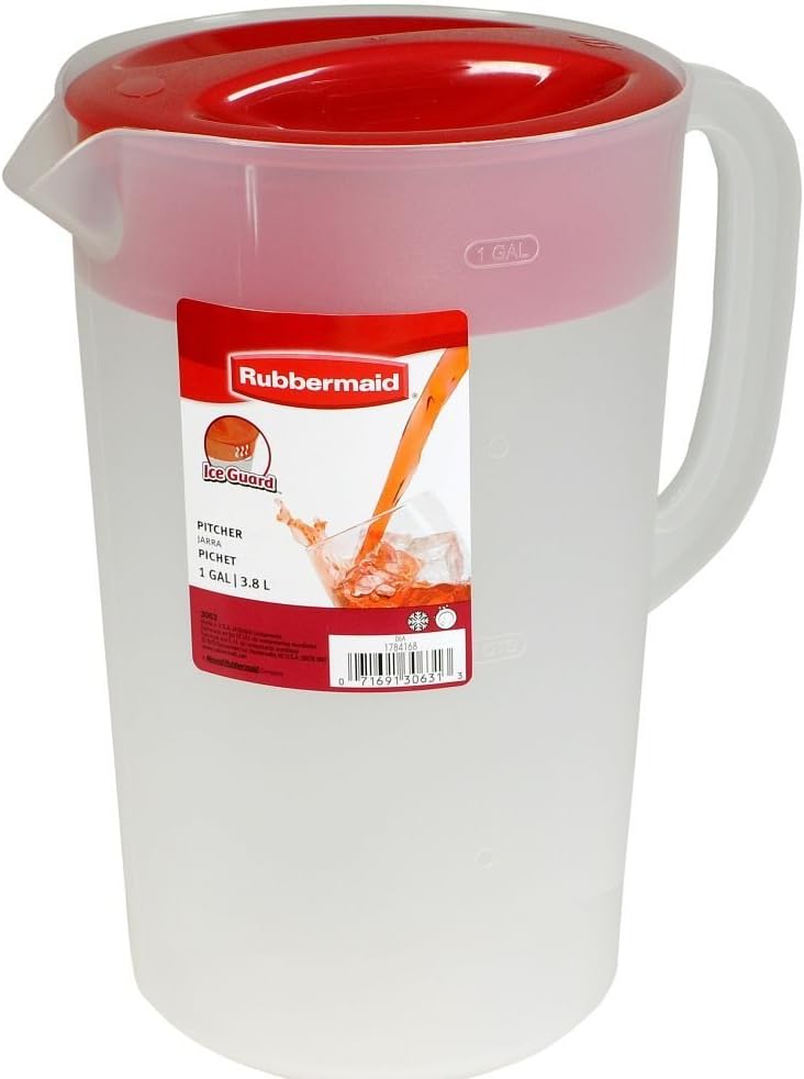 1 Gallon Rubbermaid Clear Pitcher in Vibrant Red Color