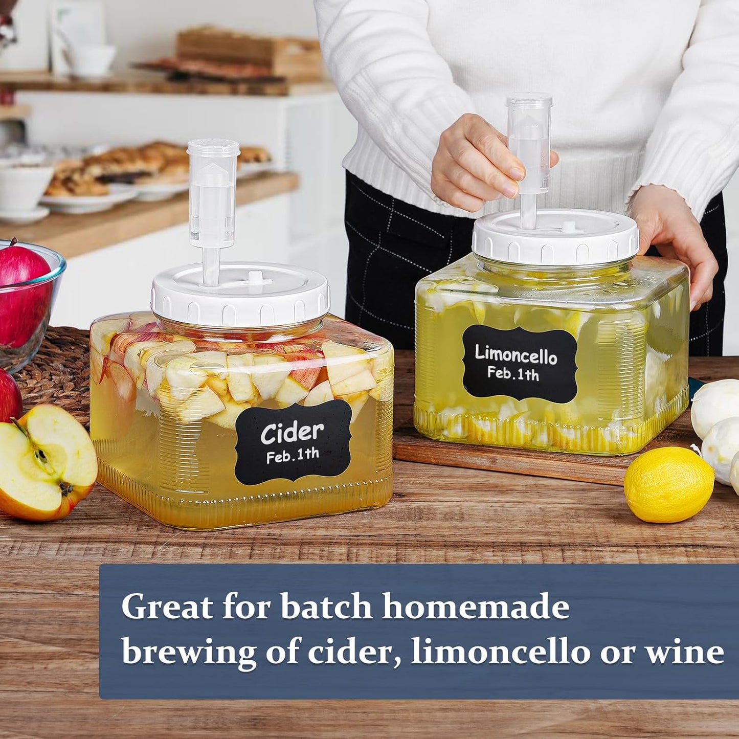 1 Gallon Wide Mouth Fermentation Jar Set with Screw Lid, Airlocks, and Extra Accessories - Airtight Glass Mason Jar for Sourdough Starter