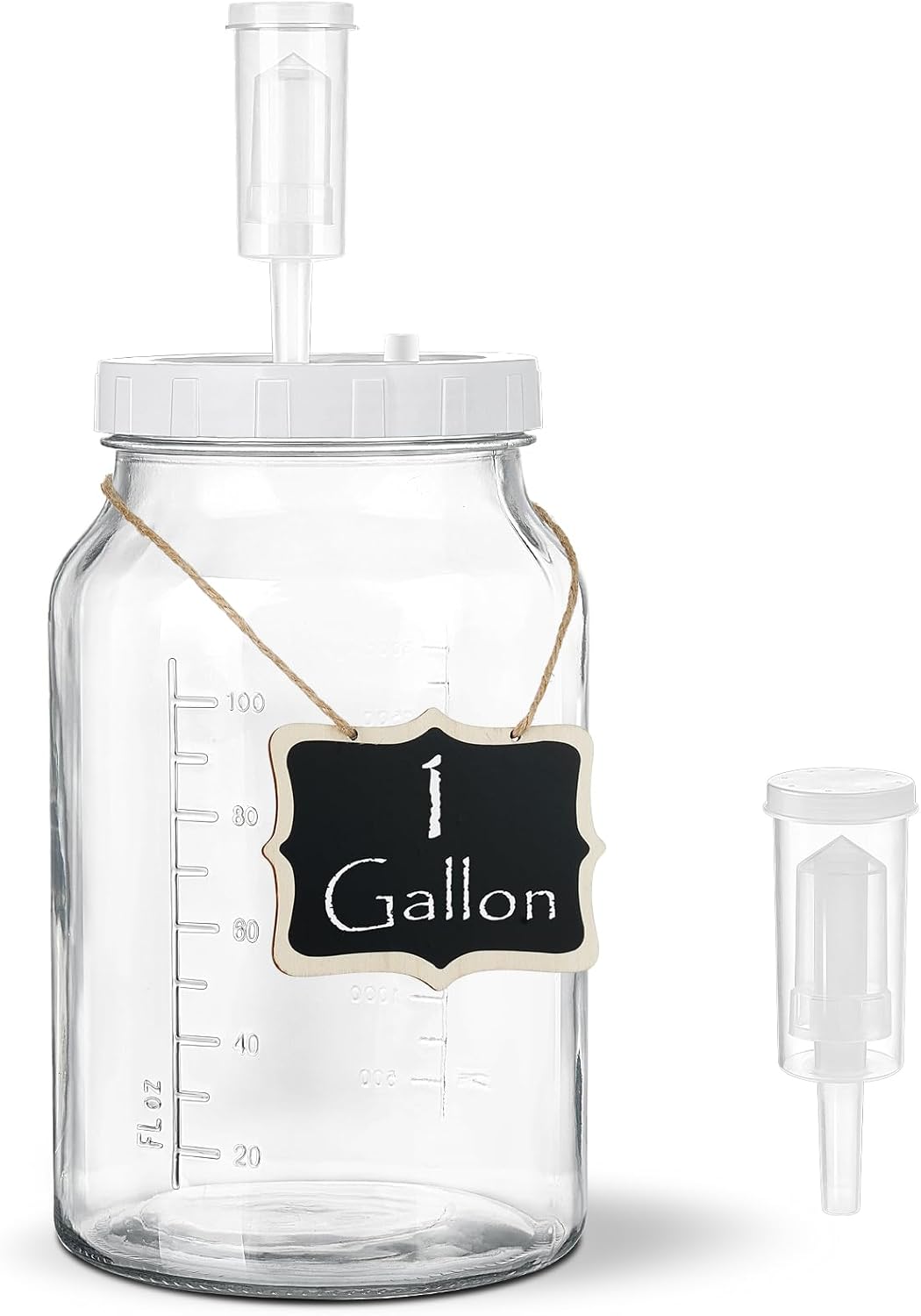 1 Gallon Wide Mouth Glass Fermentation Jar with Airlock, Airtight Screw Lid, Scale Mark, Heavy Duty Silicone Gaskets, Pickle Jar