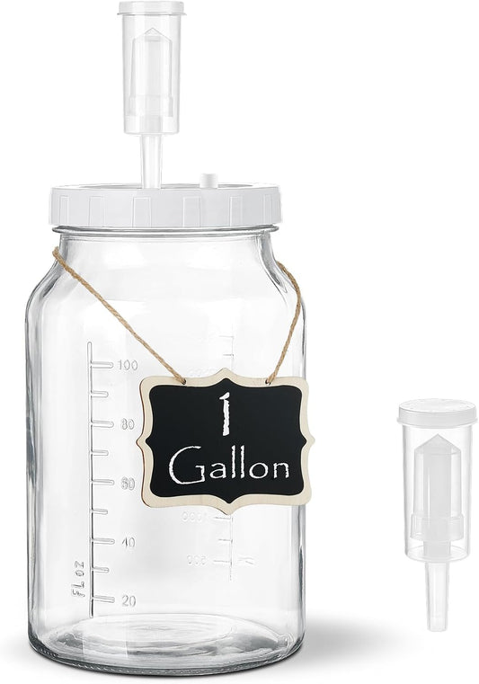 1 Gallon Wide Mouth Glass Fermentation Jar with Airlock, Airtight Screw Lid, Scale Mark, Heavy Duty Silicone Gaskets, Pickle Jar