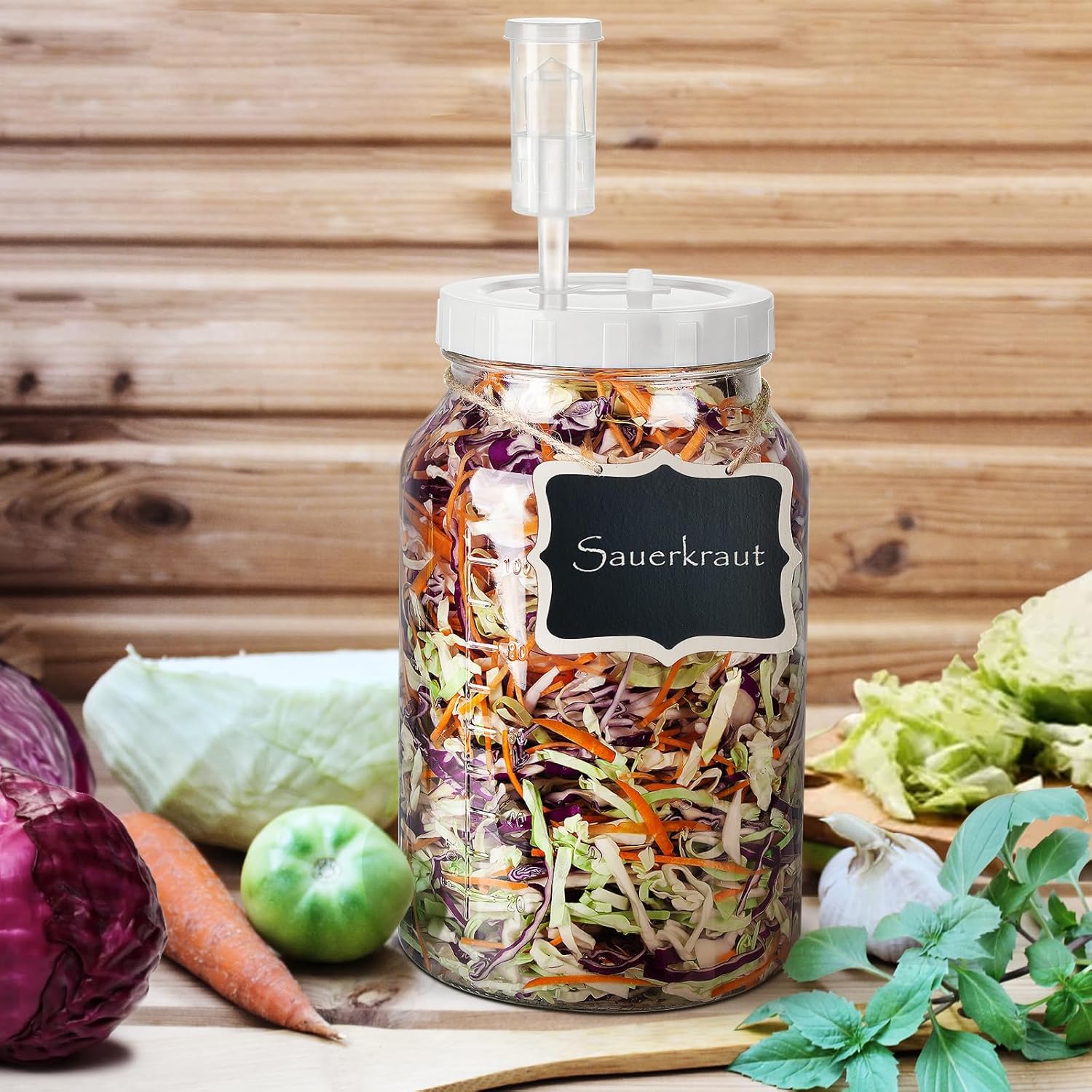 1 Gallon Wide Mouth Glass Fermentation Jar with Airlock, Airtight Screw Lid, Scale Mark, Heavy Duty Silicone Gaskets, Pickle Jar
