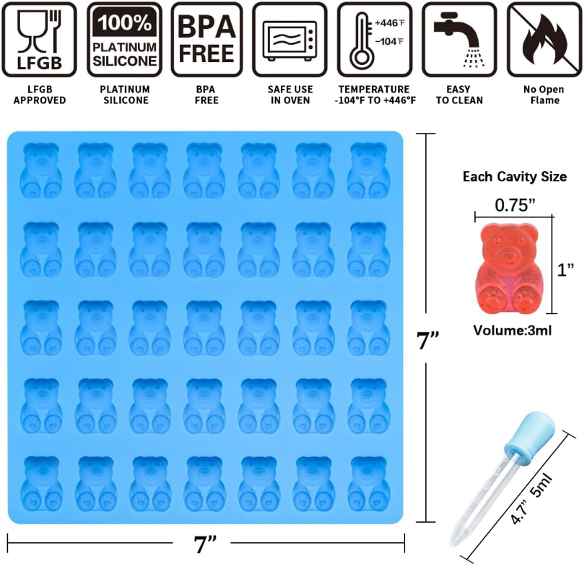 1 Inch Gummy Bear & Chocolate Molds - 4 Pack Silicone Candy Molds for Baking - LFGB Approved Food Grade Silicone
