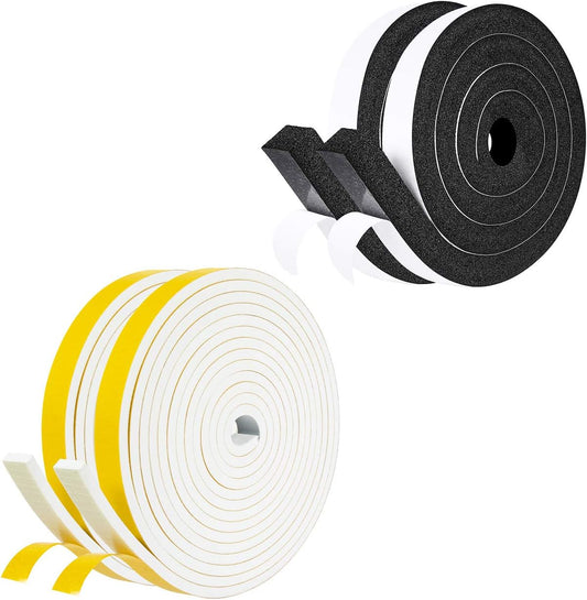 1 Inch Low Density Foam Seal Tape + 1/2 Inch High Density Door Weather Stripping - Neoprene Rubber Seal Strip for Windows and AC Insulation
