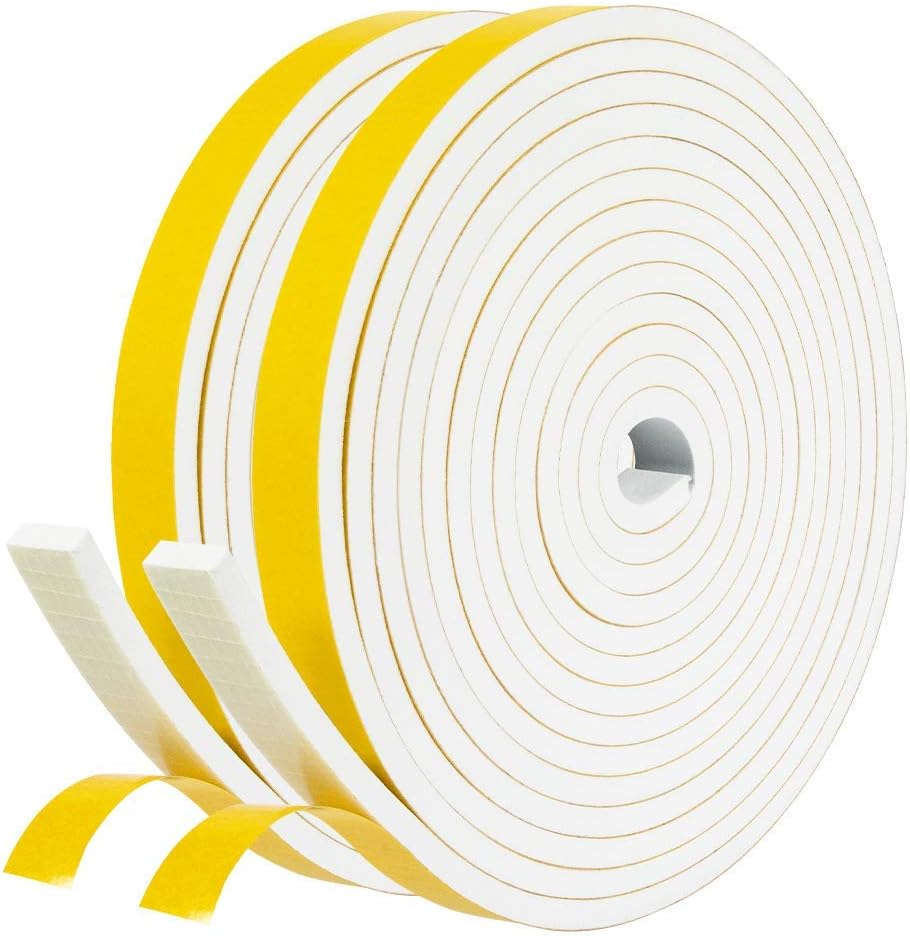 1 Inch Low Density Foam Seal Tape + 1/2 Inch High Density Door Weather Stripping - Neoprene Rubber Seal Strip for Windows and AC Insulation