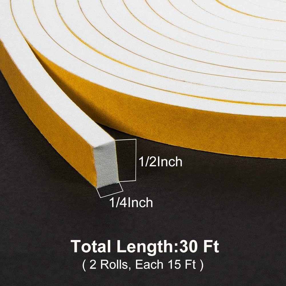 1 Inch Low Density Foam Seal Tape + 1/2 Inch High Density Door Weather Stripping - Neoprene Rubber Seal Strip for Windows and AC Insulation