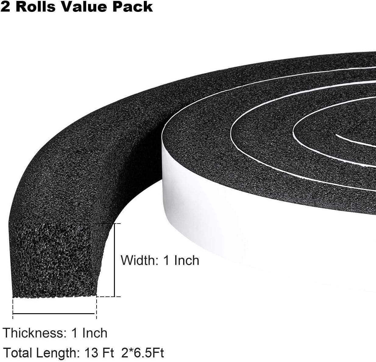 1 Inch Low Density Foam Seal Tape + 1/2 Inch High Density Door Weather Stripping - Neoprene Rubber Seal Strip for Windows and AC Insulation