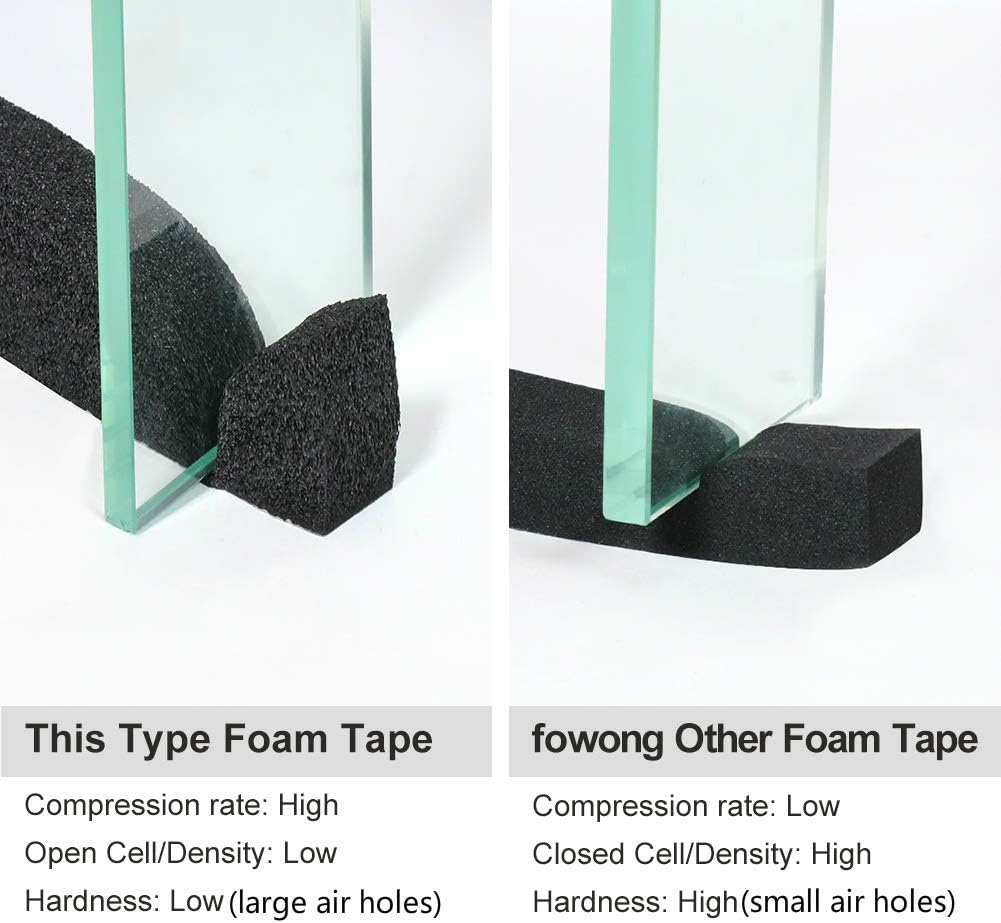 1 Inch Low Density Foam Seal Tape + 1/2 Inch High Density Door Weather Stripping - Neoprene Rubber Seal Strip for Windows and AC Insulation