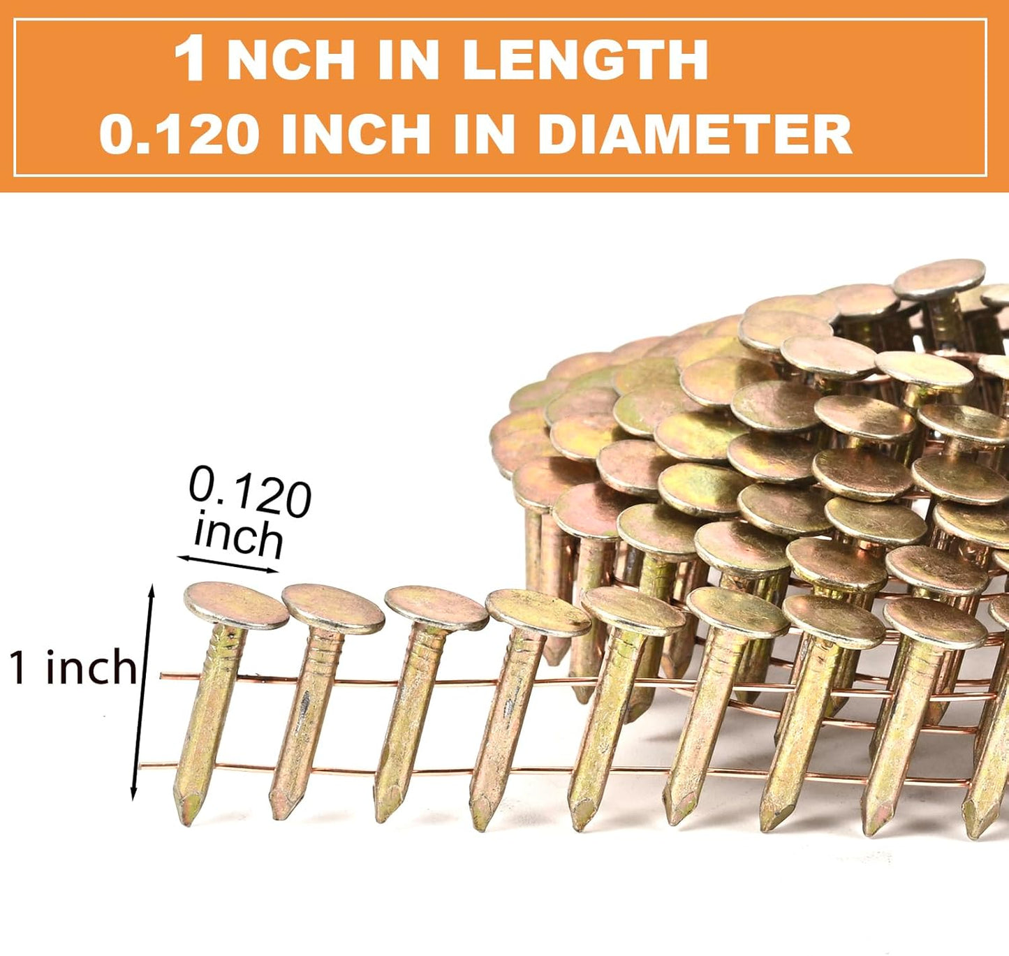 1-Inch x .120-Inch 1080 Count Coil Roofing Nails for Nail Gun - Electro Galvanized Air Nails Smooth Shank - 15 Degree Round Head Wire Weld Collated Roofing Nail for Roofs