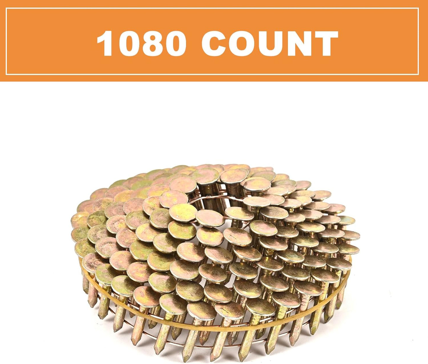 1-Inch x .120-Inch 1080 Count Coil Roofing Nails for Nail Gun - Electro Galvanized Air Nails Smooth Shank - 15 Degree Round Head Wire Weld Collated Roofing Nail for Roofs