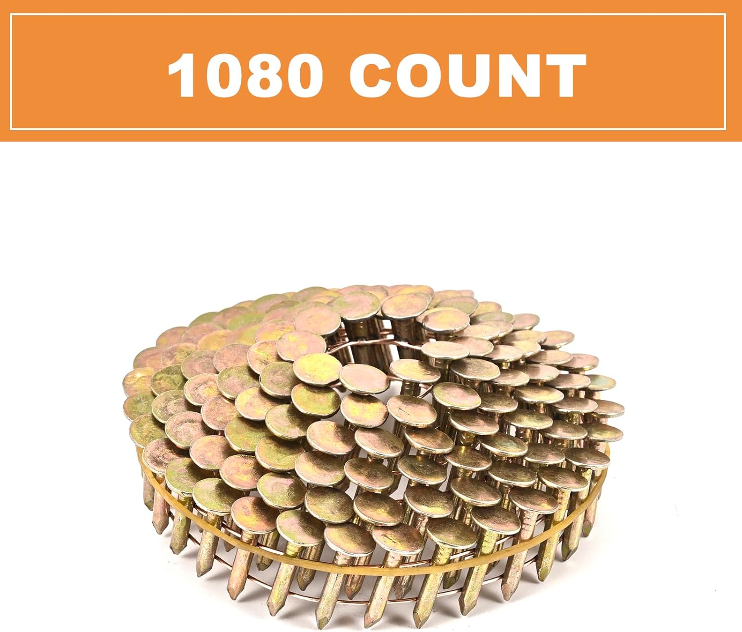 1-Inch x .120-Inch 1080 Count Coil Roofing Nails for Nail Gun - Electro Galvanized Air Nails Smooth Shank - 15 Degree Round Head Wire Weld Collated Roofing Nail for Roofs