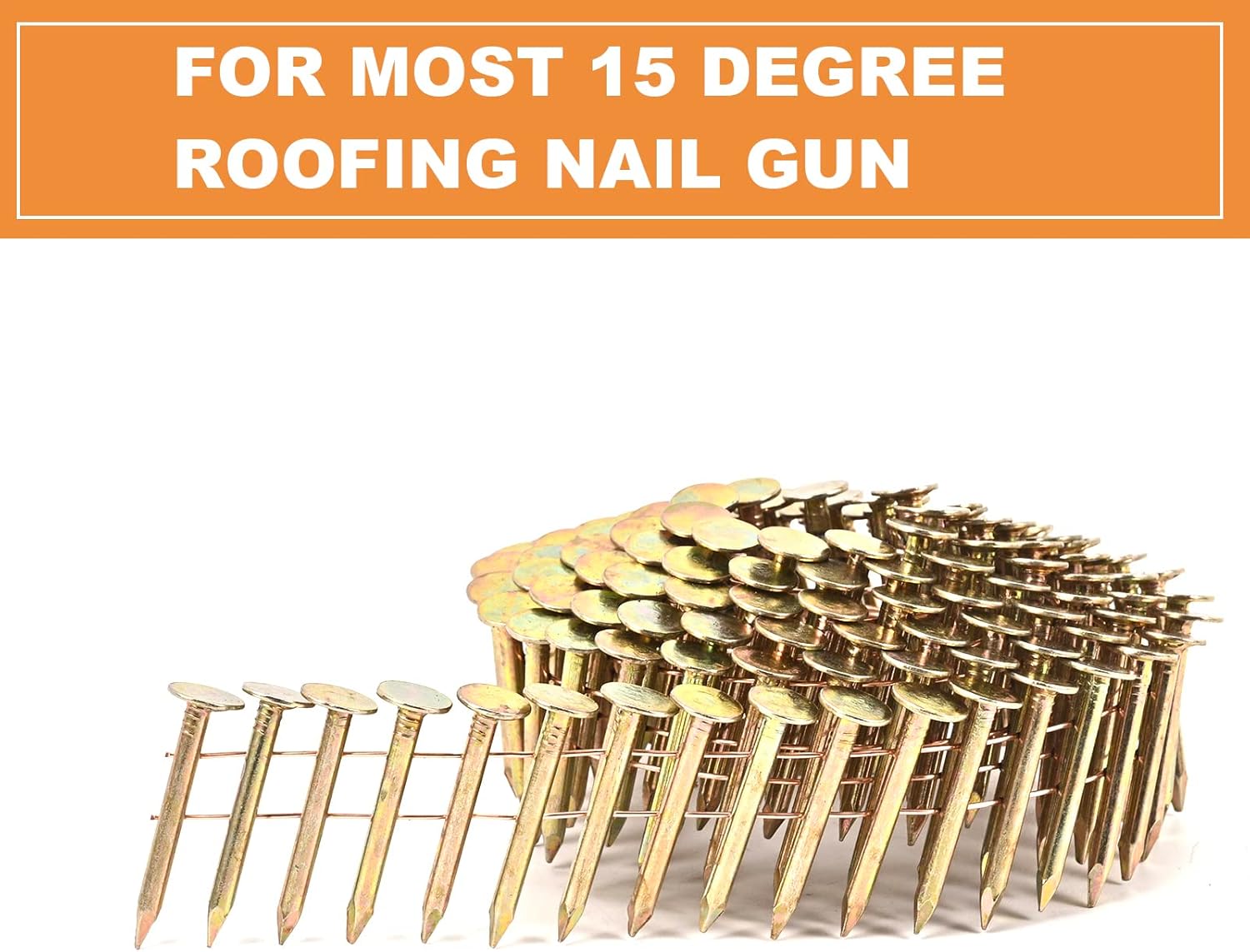 1-Inch x .120-Inch 1080 Count Coil Roofing Nails for Nail Gun - Electro Galvanized Air Nails Smooth Shank - 15 Degree Round Head Wire Weld Collated Roofing Nail for Roofs