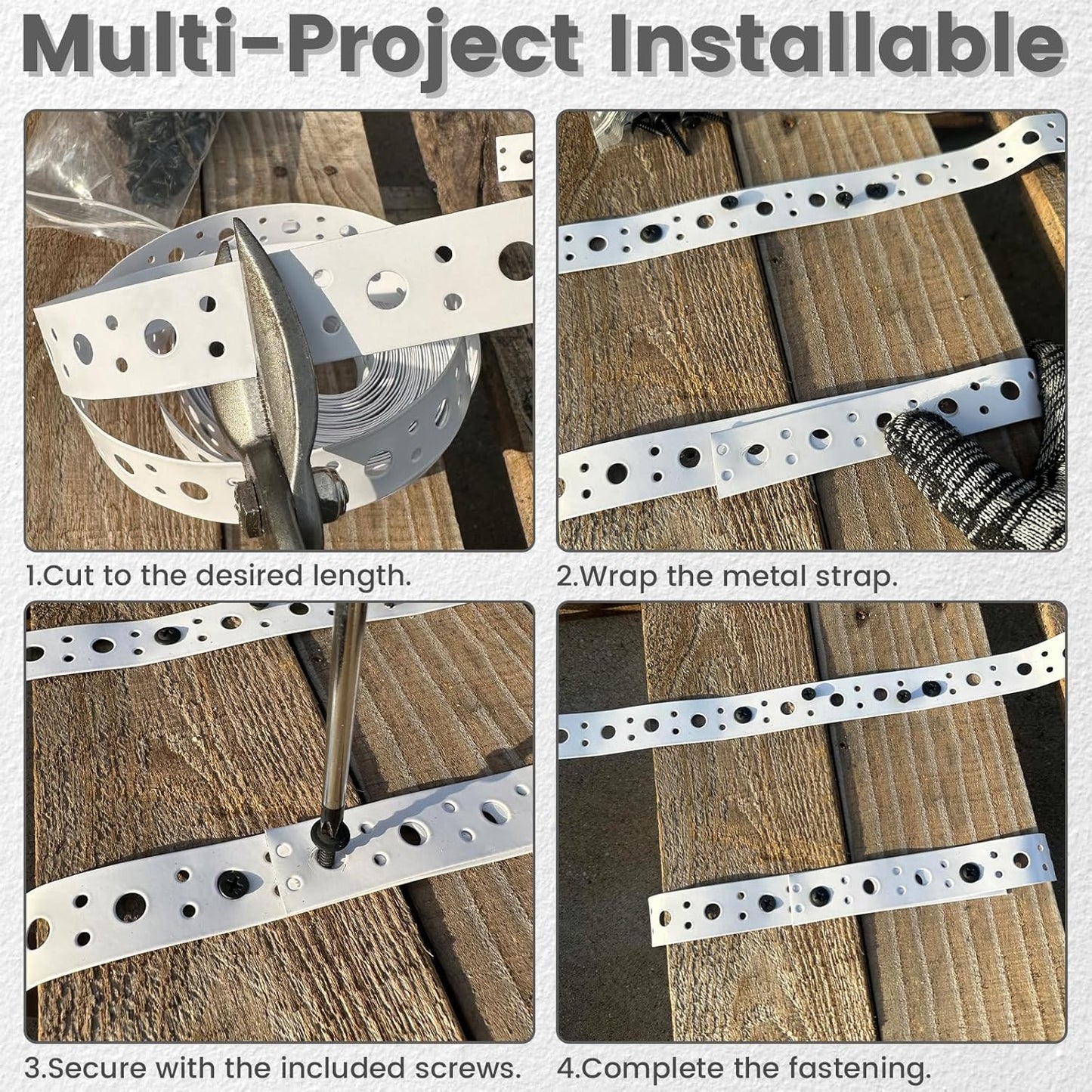 1-Inch x 33FT AxiSculpt White Coating Metal Strapping - 0.6mm Thickness, Pipe Support, Hanger Strap with Holes, Flexible Trimming