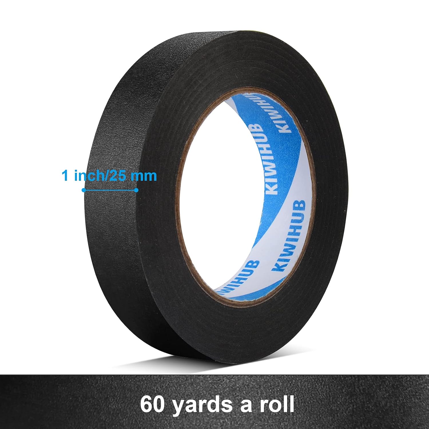 1 Inch x 60 Yards Black Painter's Tape - Medium Adhesive for Painting, Labeling, DIY Crafting, Decoration, School Projects - KIWIHUB