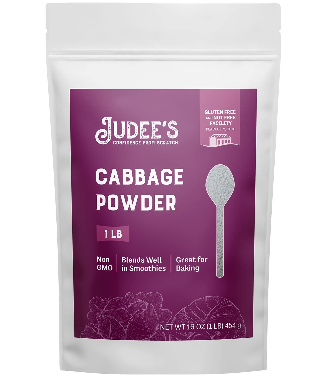 1 lb Gluten-Free Cabbage Powder by Judee's - Non-GMO, Nut-Free, Rich in Nutrients - Ideal for Baking, Seasoning, Smoothies, and Shakes