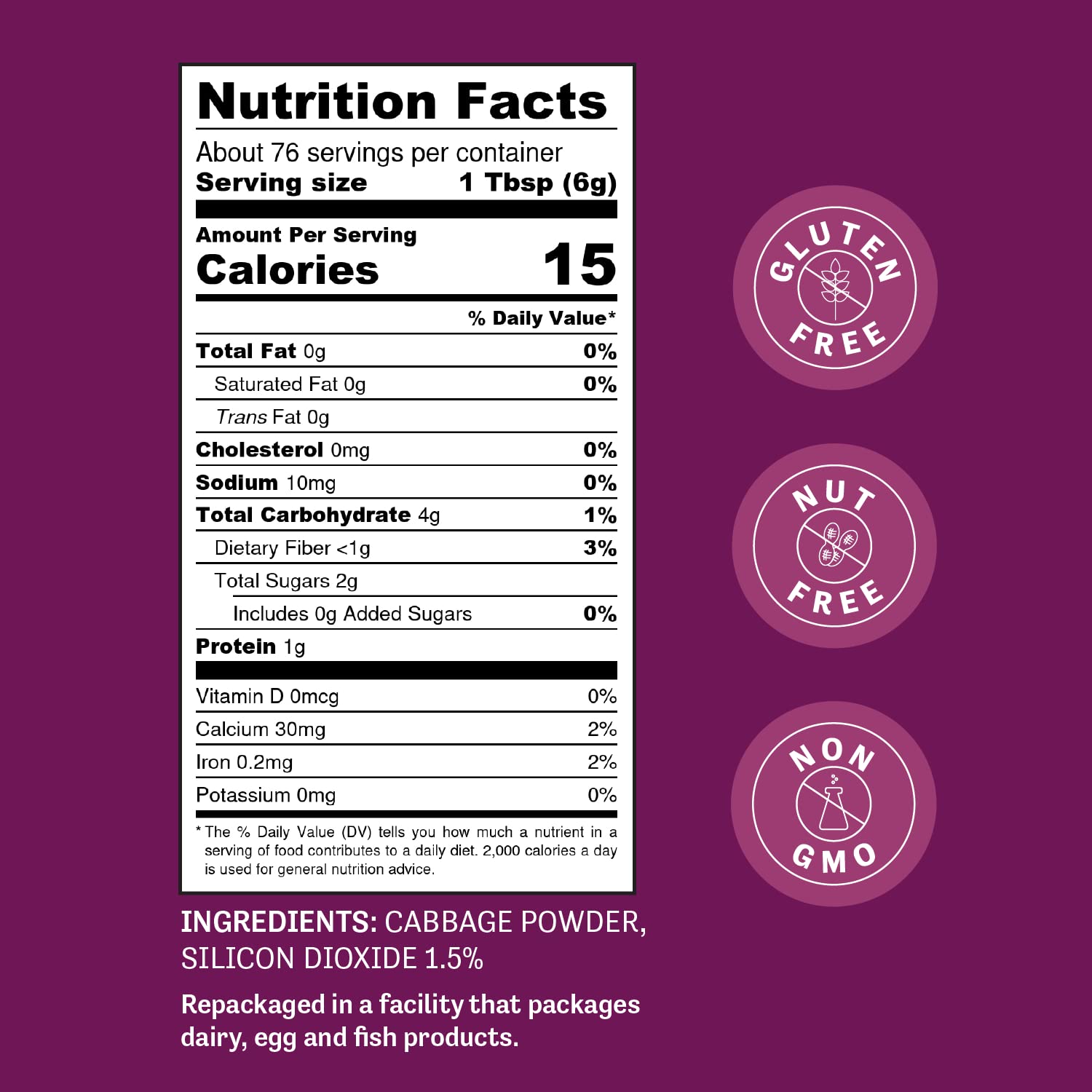 1 lb Gluten-Free Cabbage Powder by Judee's - Non-GMO, Nut-Free, Rich in Nutrients - Ideal for Baking, Seasoning, Smoothies, and Shakes