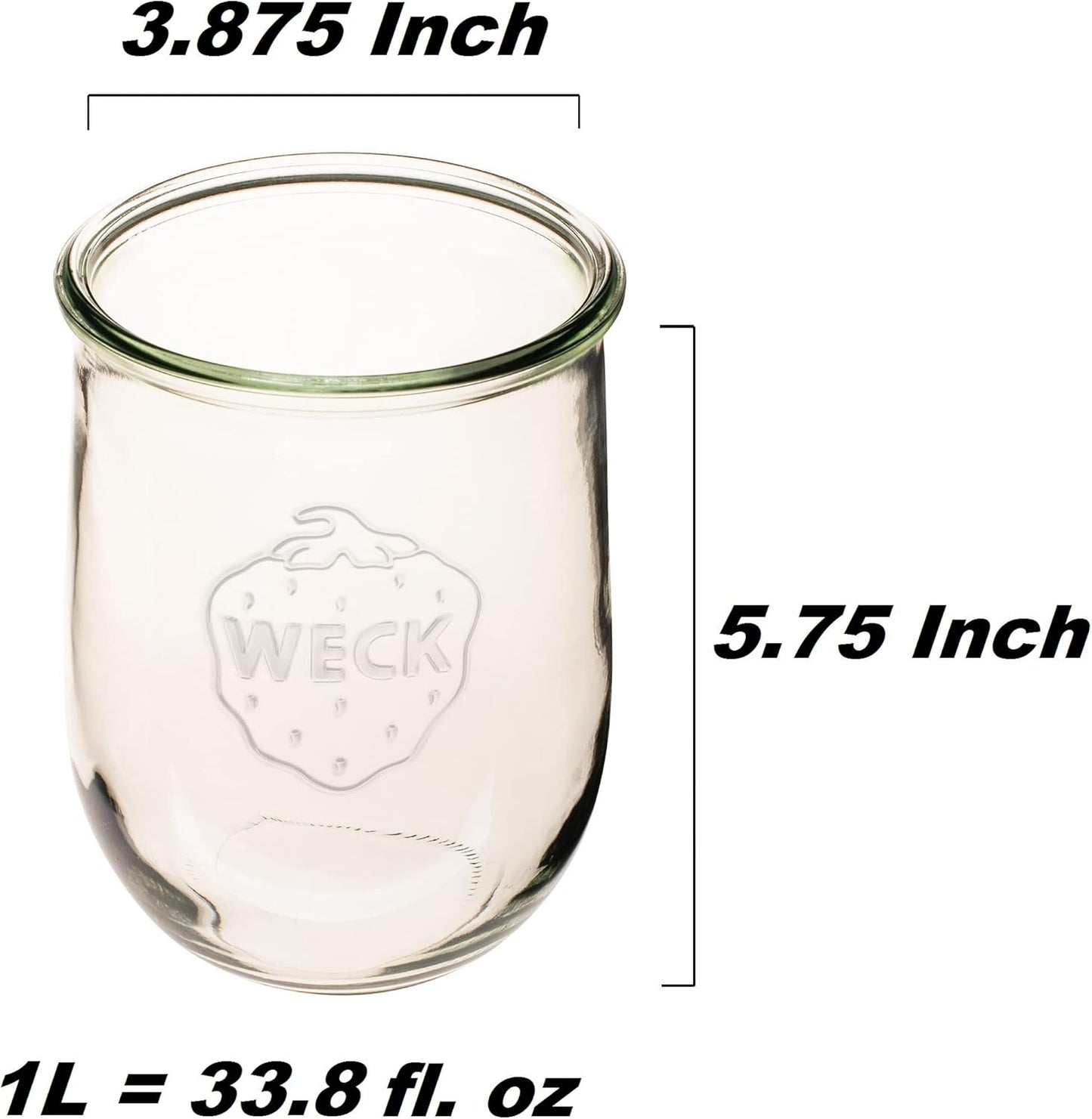 1 Liter Weck Tulip Jar for Sourdough Starter - 35.9 fl. oz Large Glass Canning & Storage Jar with Glass and Wooden Lid