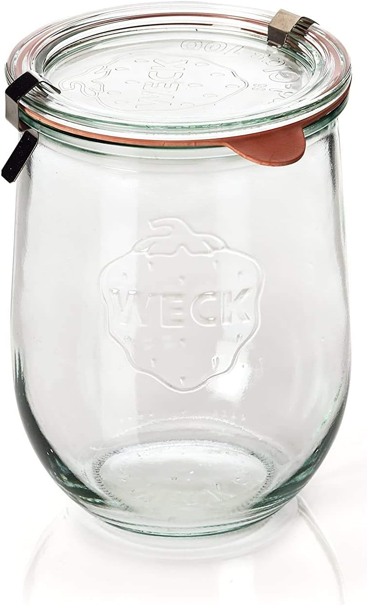 1 Liter Weck Tulip Jar for Sourdough Starter - 35.9 fl. oz Large Glass Canning & Storage Jar with Glass and Wooden Lid