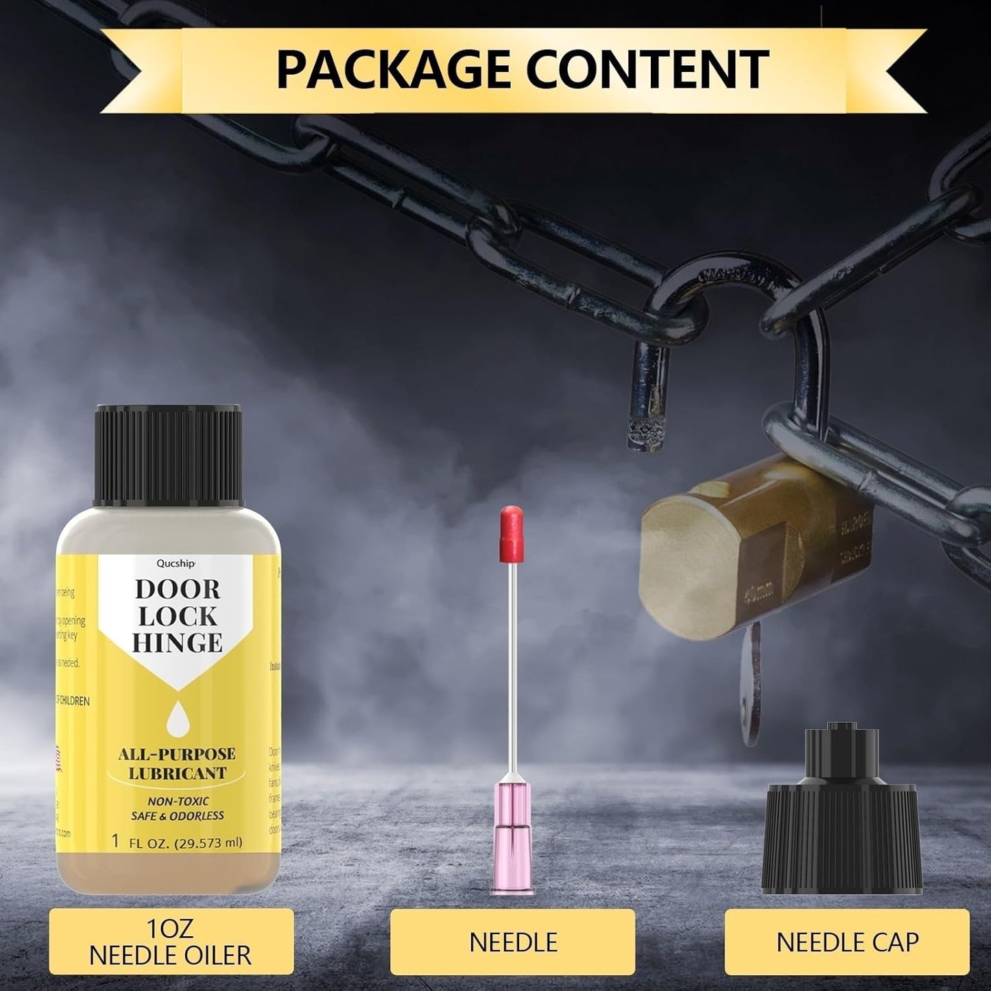 1 oz Qucship Door Hinge Lubricant Needle Oiler - Long-Lasting Lock Lubricant for Doors, Hinges, Locks, Tools, Bicycles - Upgraded Formula