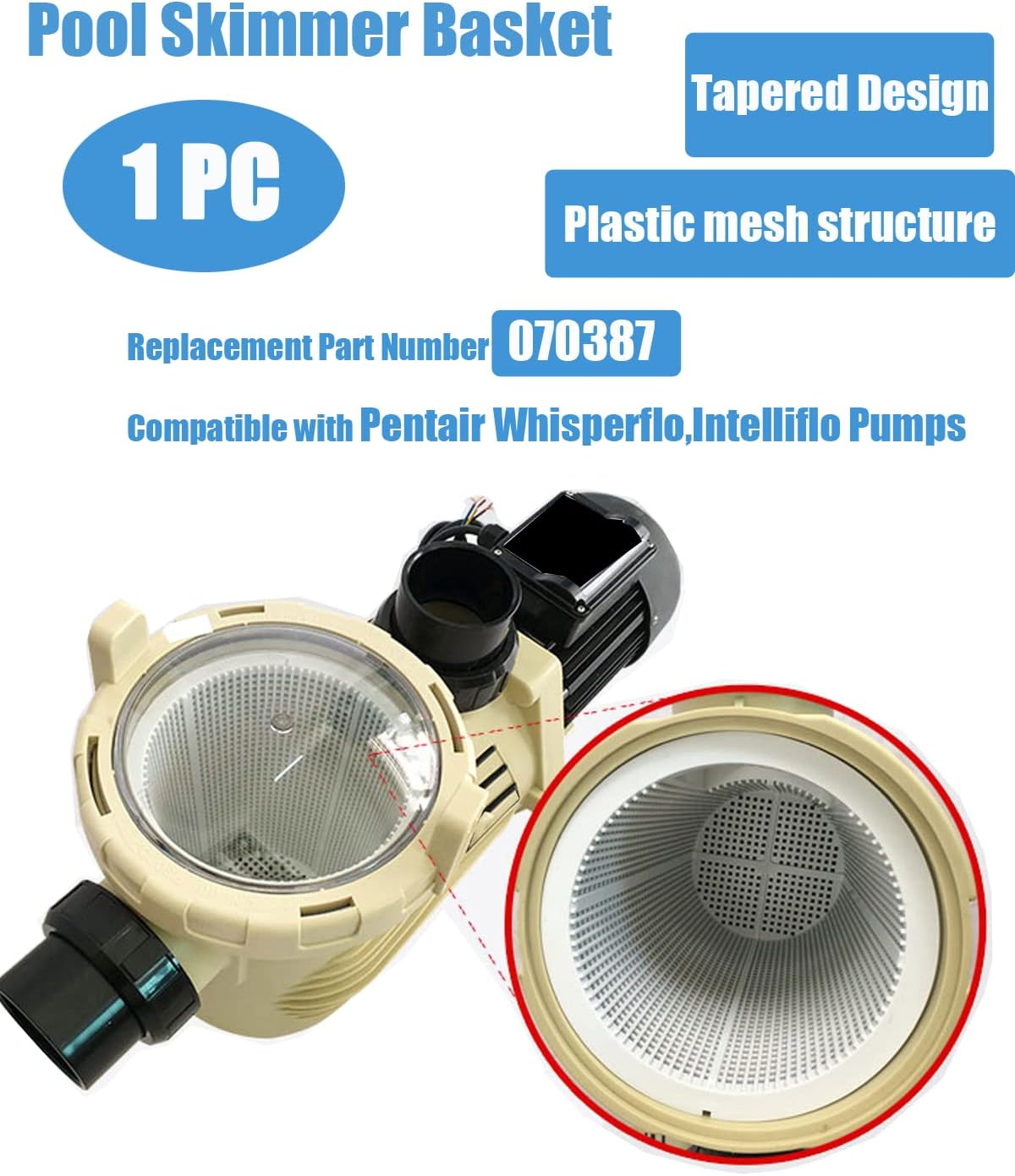 1 Pack 070387 Blue Pool Skimmer Basket for Inground Pool - Compatible with WhisperFlo IntelliFlo Pump