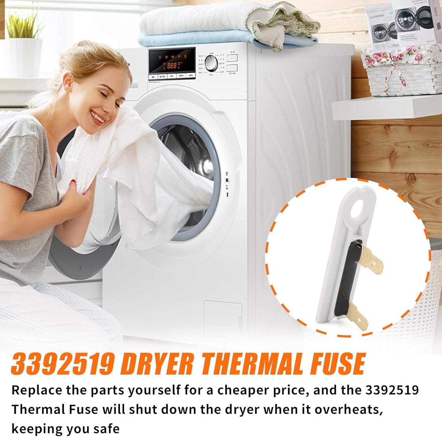 1-Pack 3392519 Dryer Thermal Fuse Replacement Part for Whirlpool, Maytag, Kenmore Dryers - Replaces 3388651, 694511, 80005 - By Discount Parts Direct