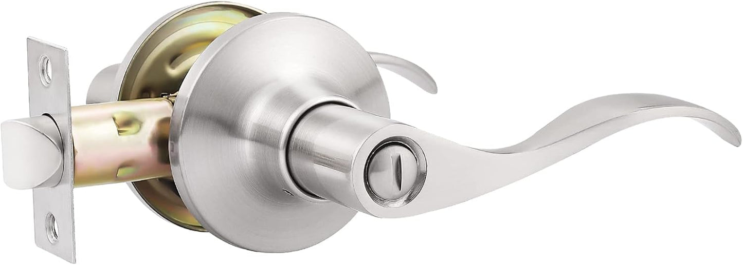 1-Pack Brushed Nickel Privacy Door Levers for Bedroom & Bathroom - Wave Lever Handles