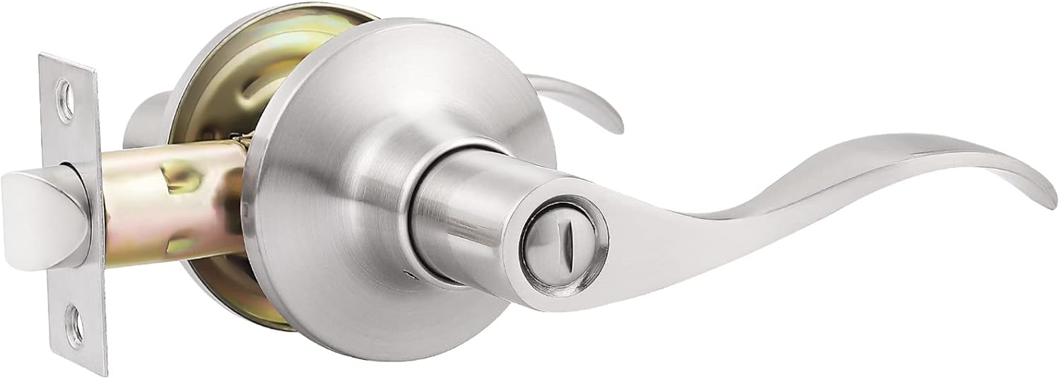 1-Pack Brushed Nickel Privacy Door Levers for Bedroom & Bathroom - Wave Lever Handles