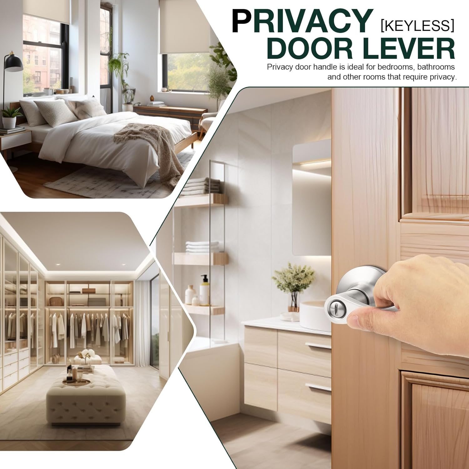 1-Pack Brushed Nickel Privacy Door Levers for Bedroom & Bathroom - Wave Lever Handles