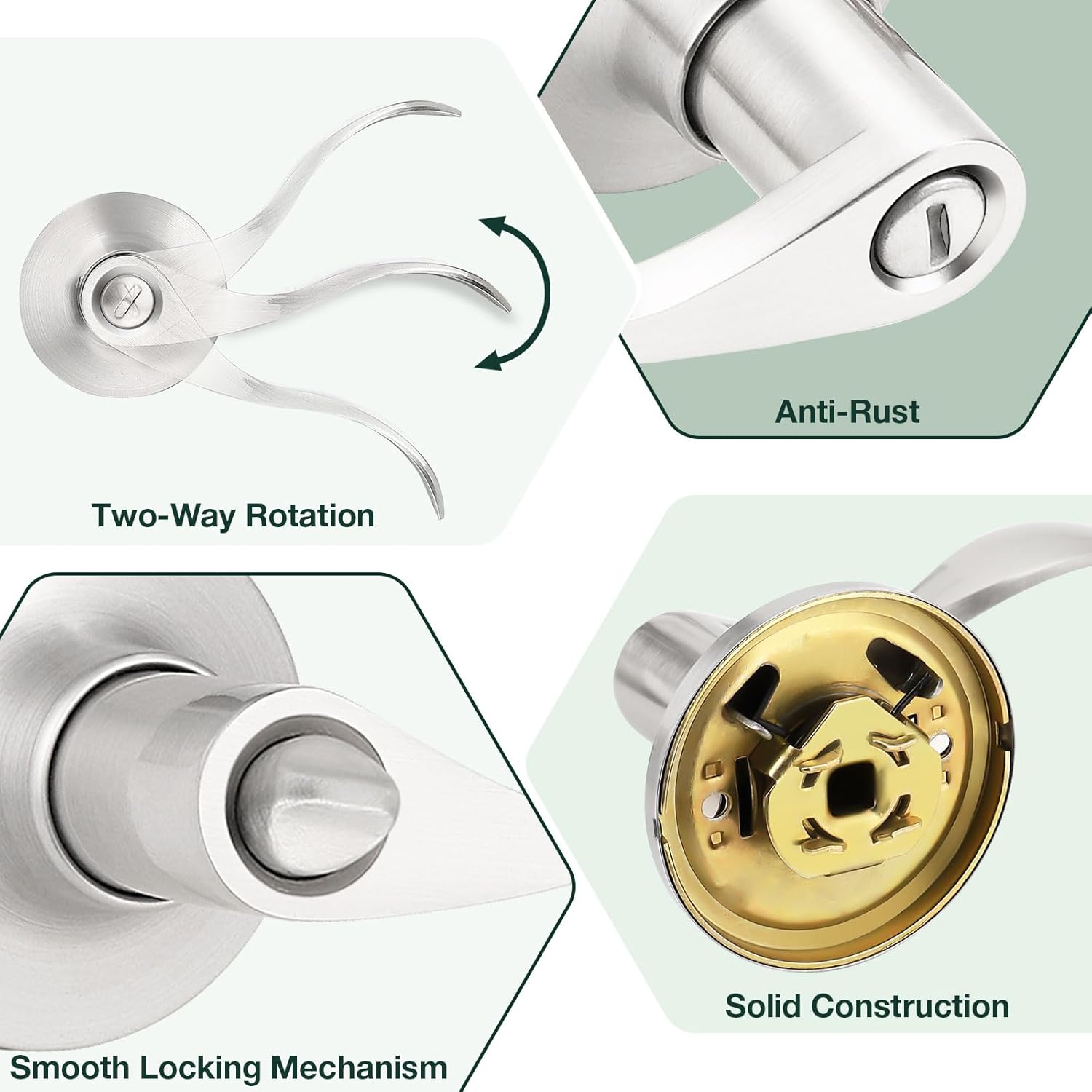 1-Pack Brushed Nickel Privacy Door Levers for Bedroom & Bathroom - Wave Lever Handles