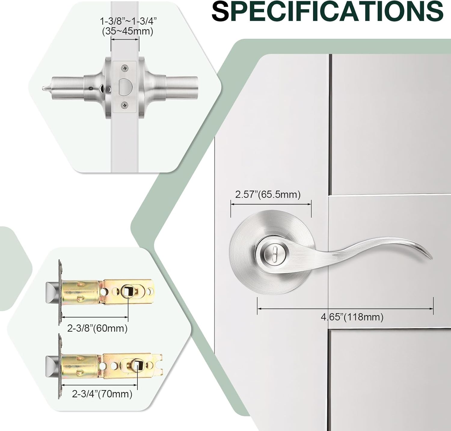 1-Pack Brushed Nickel Privacy Door Levers for Bedroom & Bathroom - Wave Lever Handles