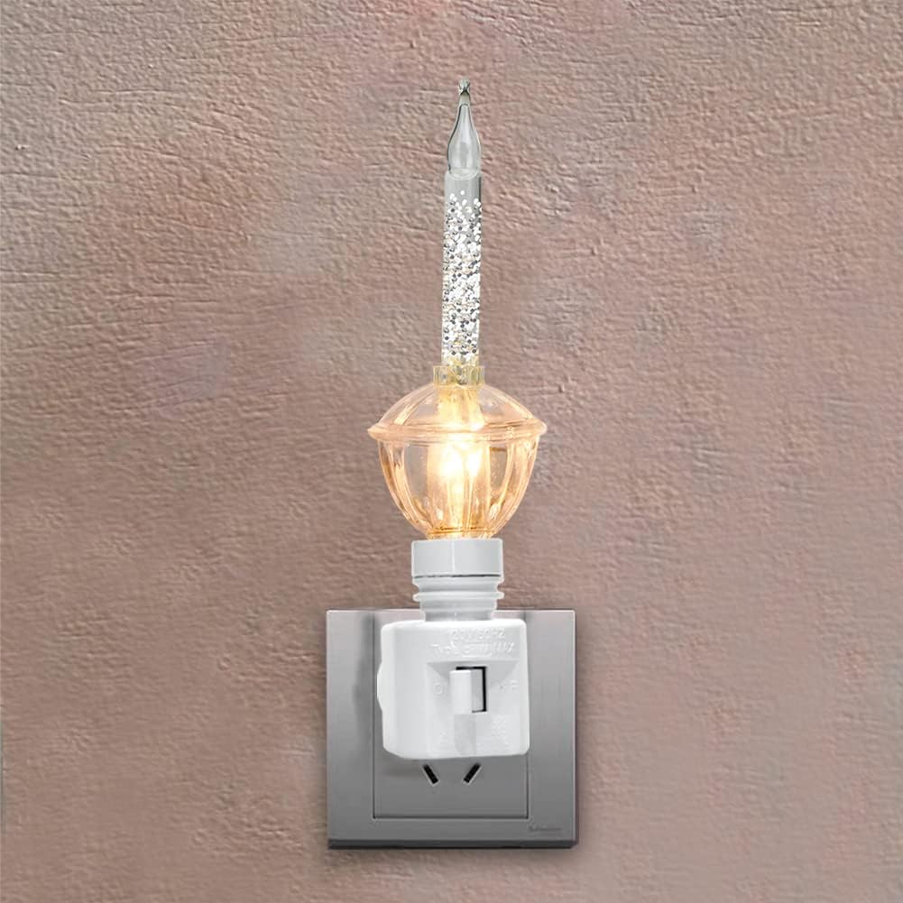 1 Pack Christmas Silver Bubble Night Lights - Vintage 5W Clear Bulb with Silver & Gold Glitter Fluid - E12 Candelabra Base - Swivel Plug - White - Includes Spare Bulb