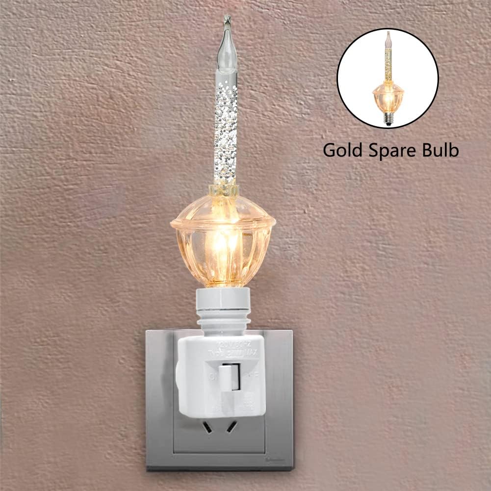 1 Pack Christmas Silver Bubble Night Lights - Vintage 5W Clear Bulb with Silver & Gold Glitter Fluid - E12 Candelabra Base - Swivel Plug - White - Includes Spare Bulb