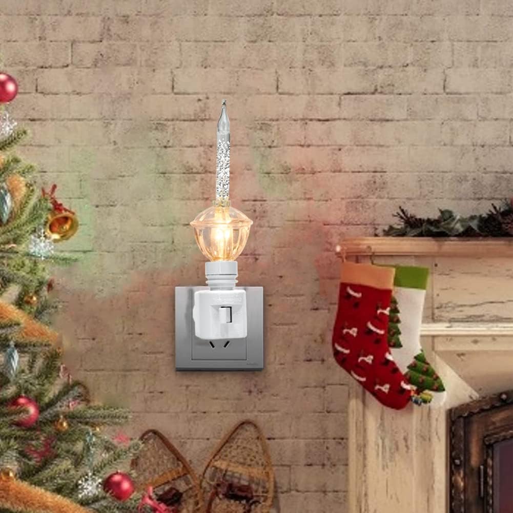 1 Pack Christmas Silver Bubble Night Lights - Vintage 5W Clear Bulb with Silver & Gold Glitter Fluid - E12 Candelabra Base - Swivel Plug - White - Includes Spare Bulb