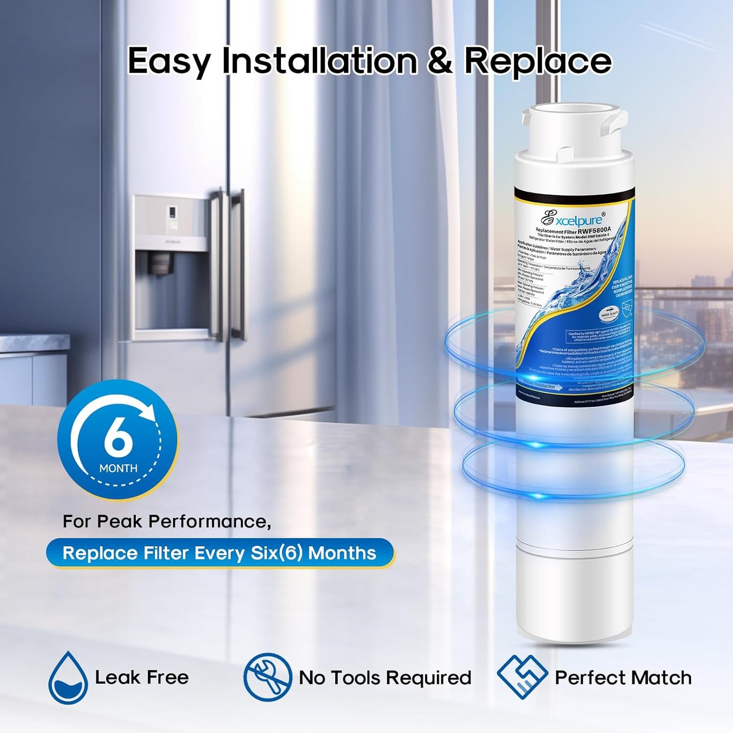 1-Pack EXCELPURE Refrigerator Water Filter Compatible with Frigidaire EPTWFU01 and Pure Source Ultra II