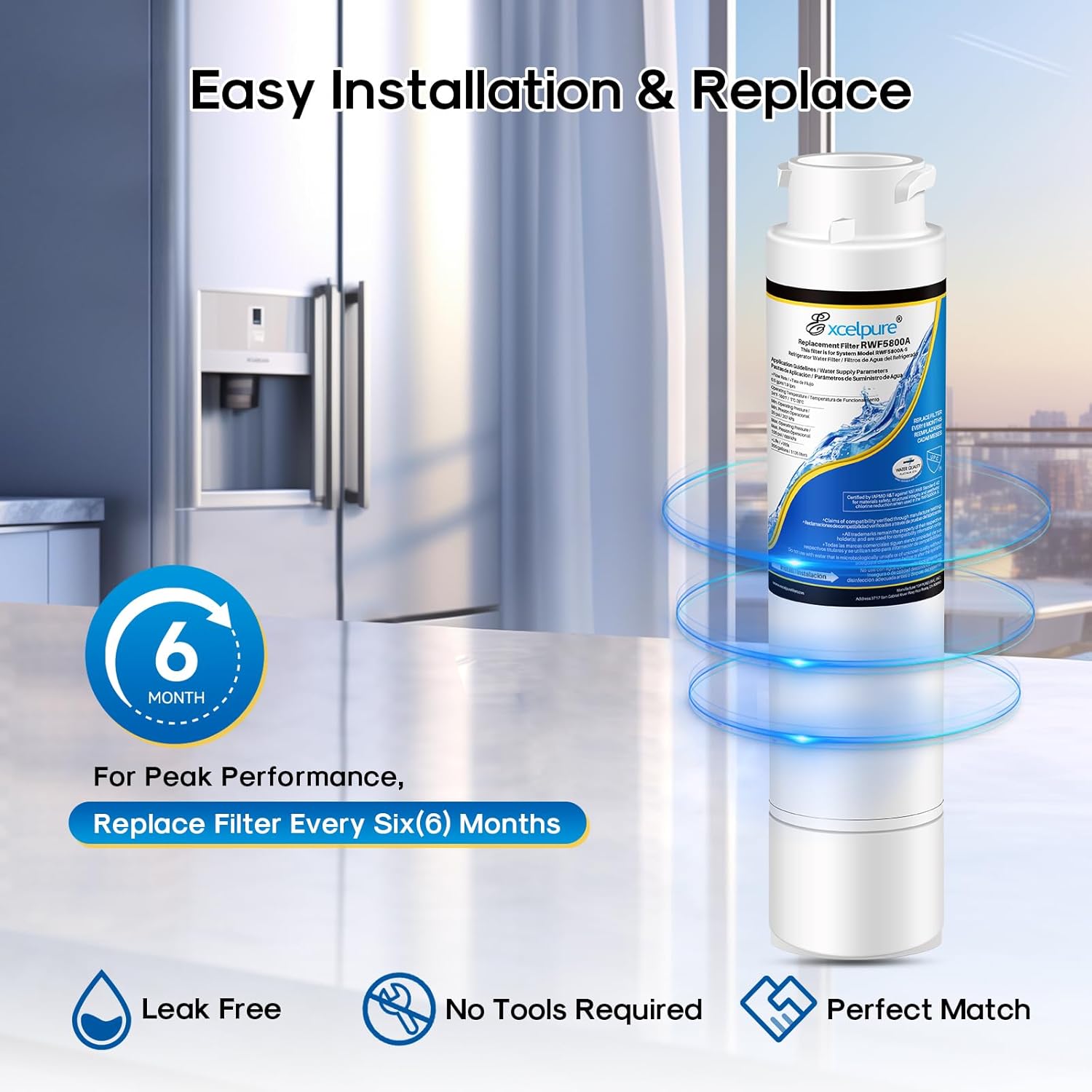 1-Pack EXCELPURE Refrigerator Water Filter Compatible with Frigidaire EPTWFU01 and Pure Source Ultra II