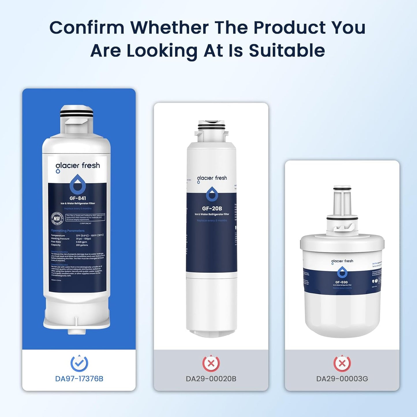 1 Pack GLACIER FRESH DA97-17376B Refrigerator Water Filter Replacement for HAF-QIN/EXP, DA97-08006C, RF23M8070SG, RF23M8070SR, RF23M8090SG, RF23M8090SR, RF23M8570SR, RF23M8590SG - Fresh Water Guaranteed