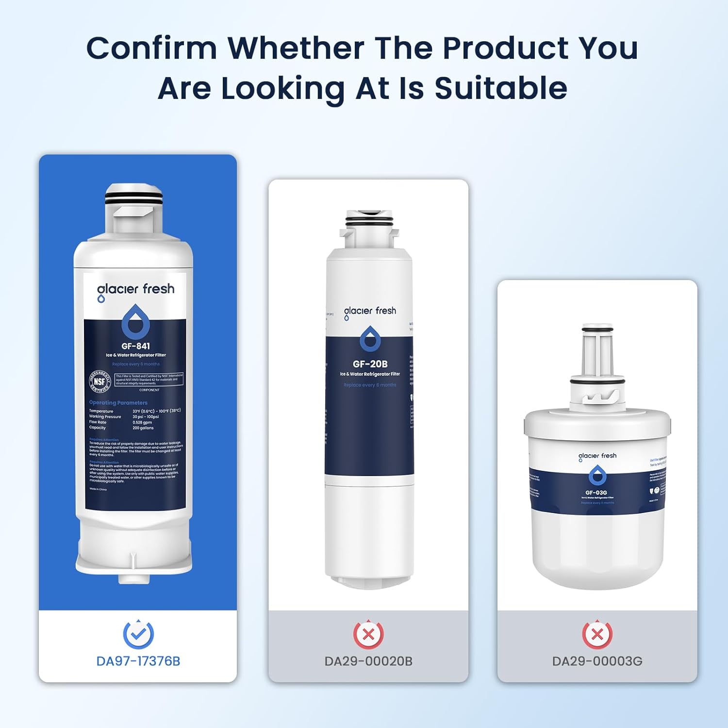 1 Pack GLACIER FRESH DA97-17376B Refrigerator Water Filter Replacement for HAF-QIN/EXP, DA97-08006C, RF23M8070SG, RF23M8070SR, RF23M8090SG, RF23M8090SR, RF23M8570SR, RF23M8590SG - Fresh Water Guaranteed