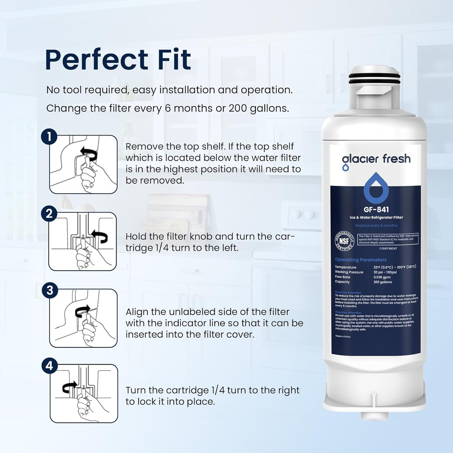 1 Pack GLACIER FRESH DA97-17376B Refrigerator Water Filter Replacement for HAF-QIN/EXP, DA97-08006C, RF23M8070SG, RF23M8070SR, RF23M8090SG, RF23M8090SR, RF23M8570SR, RF23M8590SG - Fresh Water Guaranteed