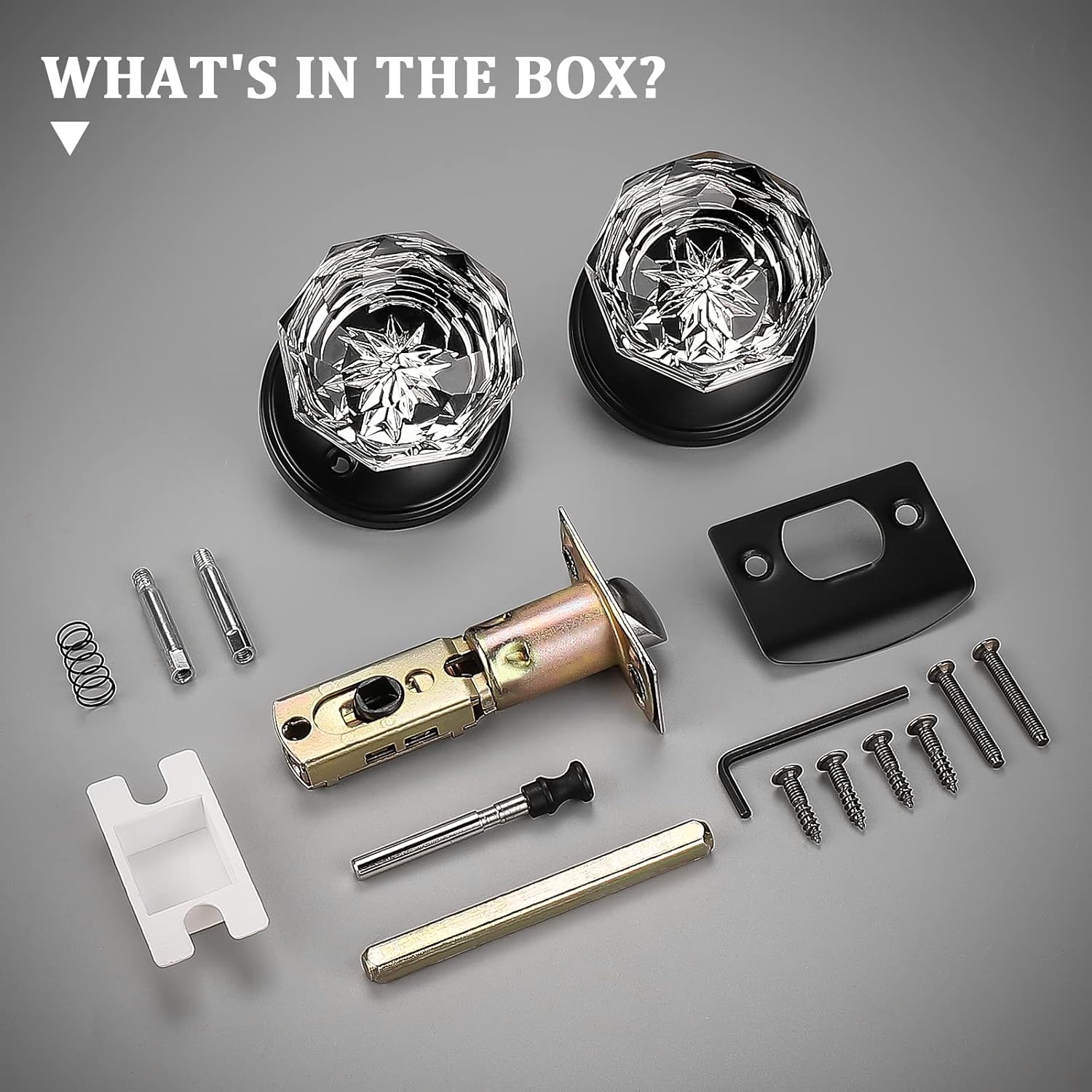 1 Pack Glass Door Knob with Black Rosette for Privacy Use, Keyless Interior Handle - Diamond Shape Crystal Glass