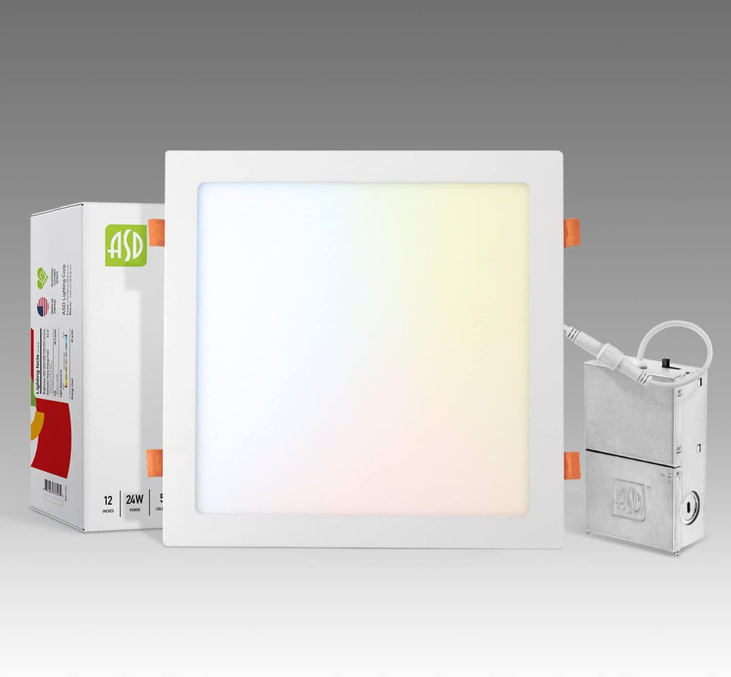 1 Pack LED Square Recessed Lighting 12 Inch, 5 CCT Options, 24W Dimmable Ceiling Lights - Ultra Thin Design, Canless Wafer Downlight, Slim Panel Light - Energy Star Certified White Color