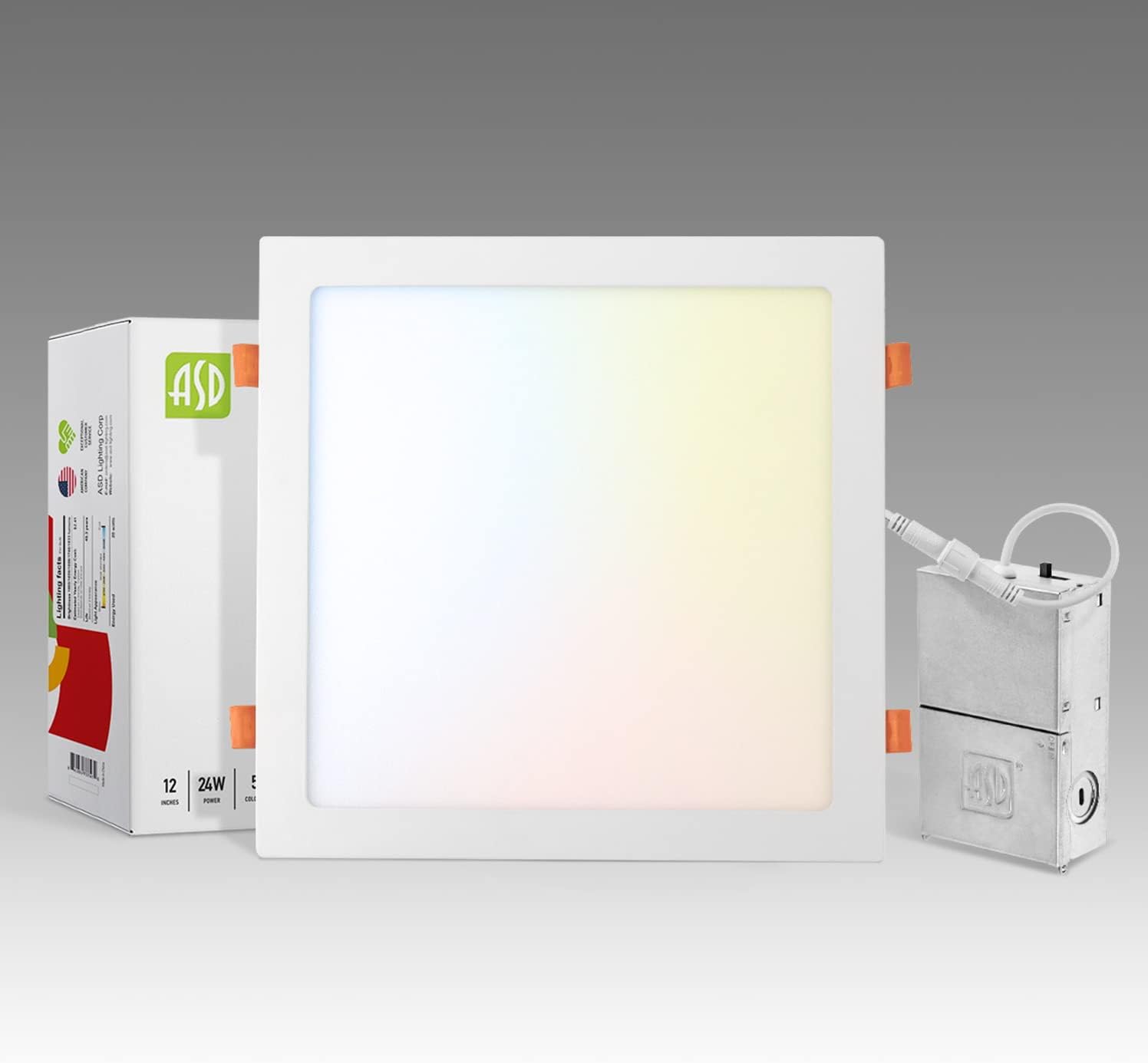 1 Pack LED Square Recessed Lighting 12 Inch, 5 CCT Options, 24W Dimmable Ceiling Lights - Ultra Thin Design, Canless Wafer Downlight, Slim Panel Light - Energy Star Certified White Color