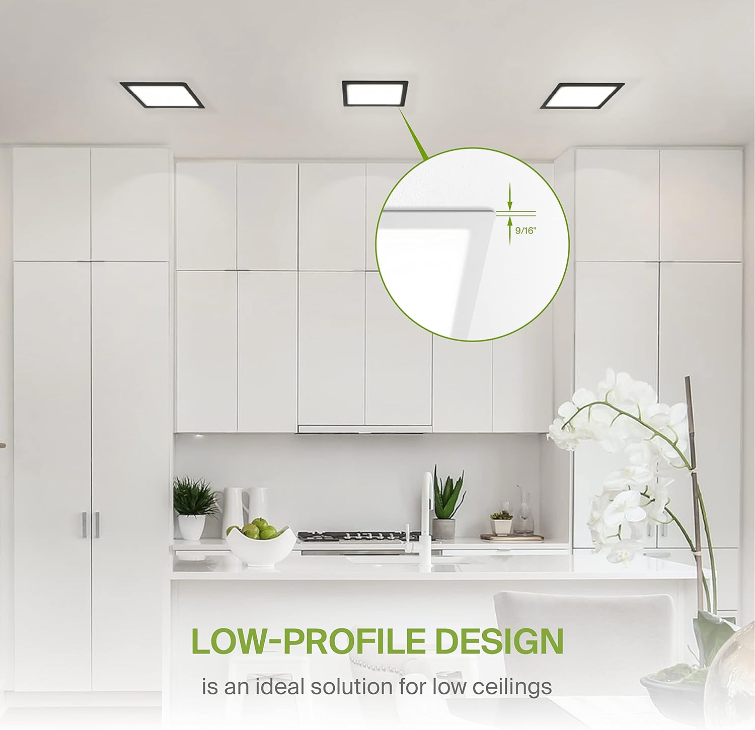 1 Pack LED Square Recessed Lighting 12 Inch, 5 CCT Options, 24W Dimmable Ceiling Lights - Ultra Thin Design, Canless Wafer Downlight, Slim Panel Light - Energy Star Certified White Color