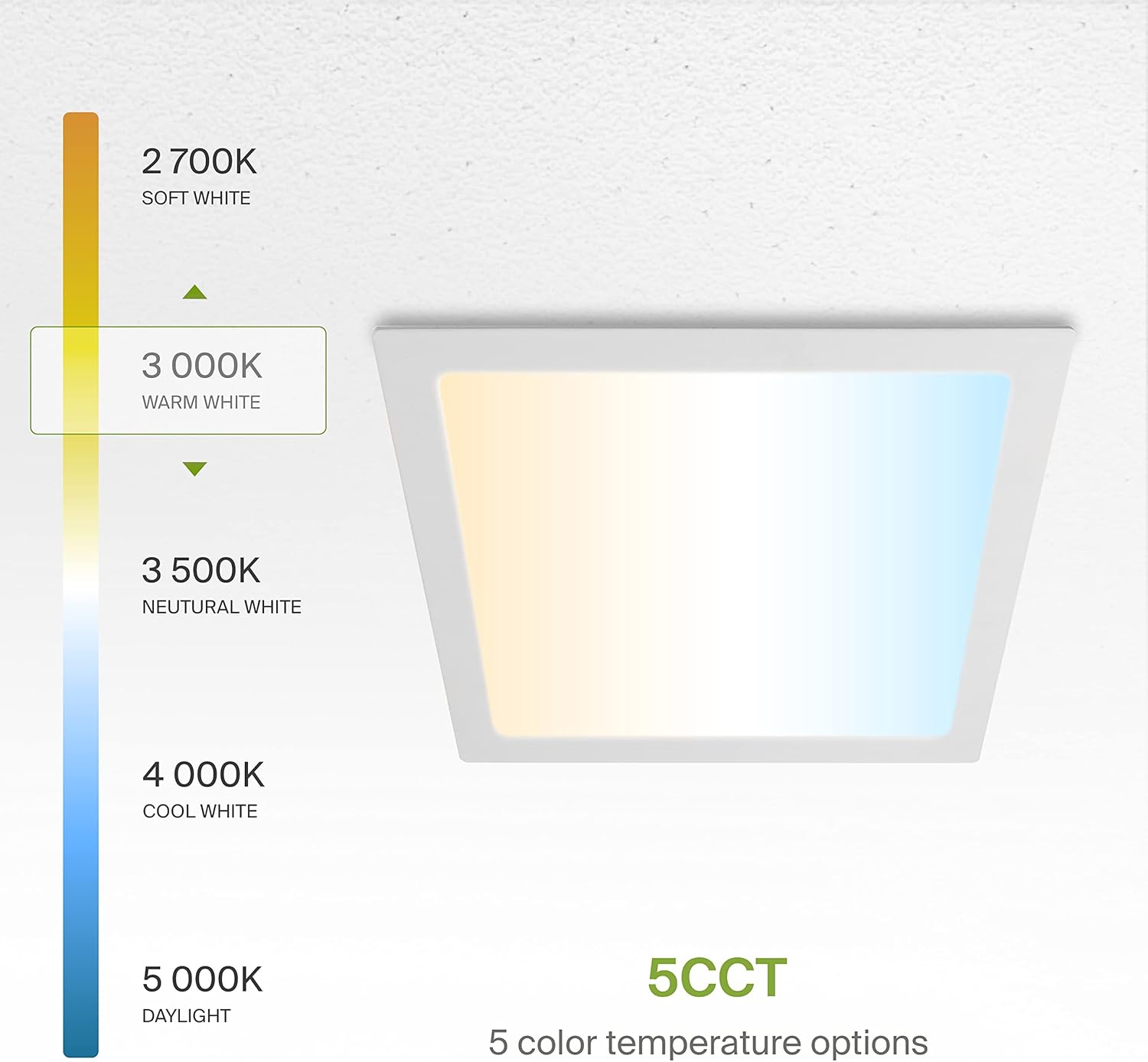 1 Pack LED Square Recessed Lighting 12 Inch, 5 CCT Options, 24W Dimmable Ceiling Lights - Ultra Thin Design, Canless Wafer Downlight, Slim Panel Light - Energy Star Certified White Color