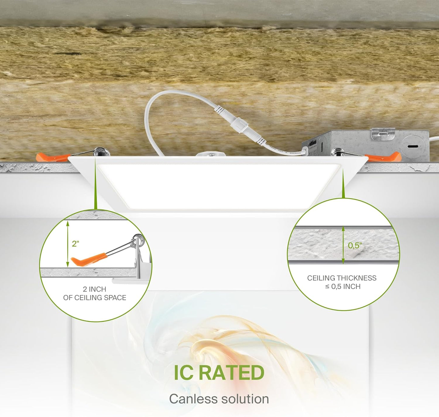 1 Pack LED Square Recessed Lighting 12 Inch, 5 CCT Options, 24W Dimmable Ceiling Lights - Ultra Thin Design, Canless Wafer Downlight, Slim Panel Light - Energy Star Certified White Color