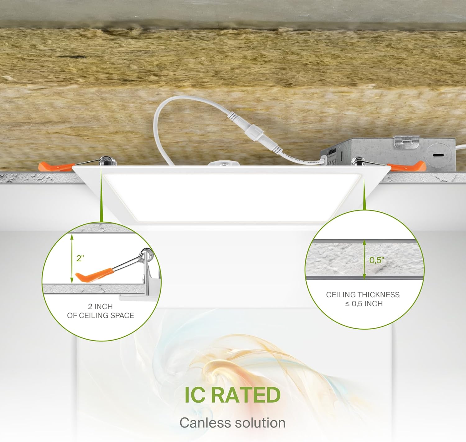 1 Pack LED Square Recessed Lighting 12 Inch, 5 CCT Options, 24W Dimmable Ceiling Lights - Ultra Thin Design, Canless Wafer Downlight, Slim Panel Light - Energy Star Certified White Color