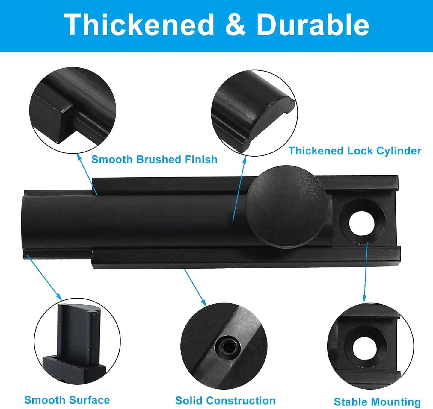 1 Pack Matte Black Solid Brass 2" Surface Bolt for French Doors and Gates