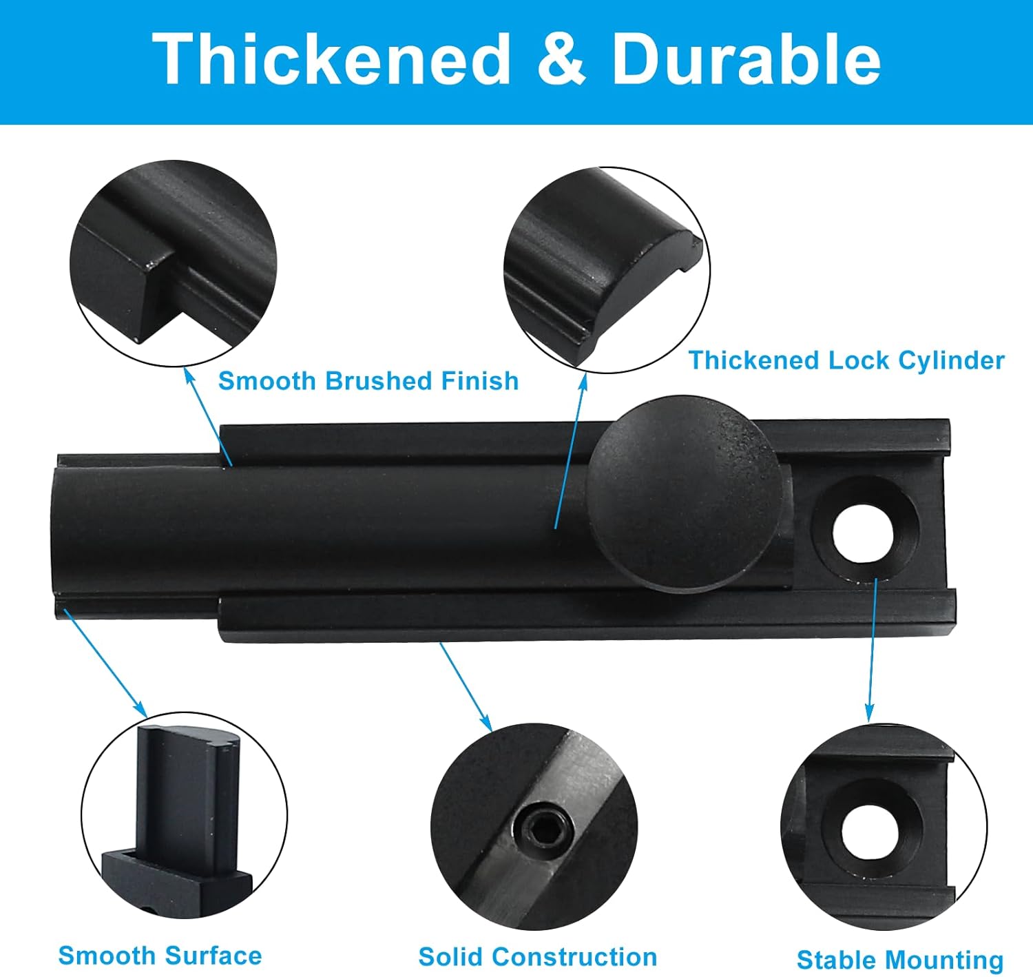 1 Pack Matte Black Solid Brass 2" Surface Bolt for French Doors and Gates